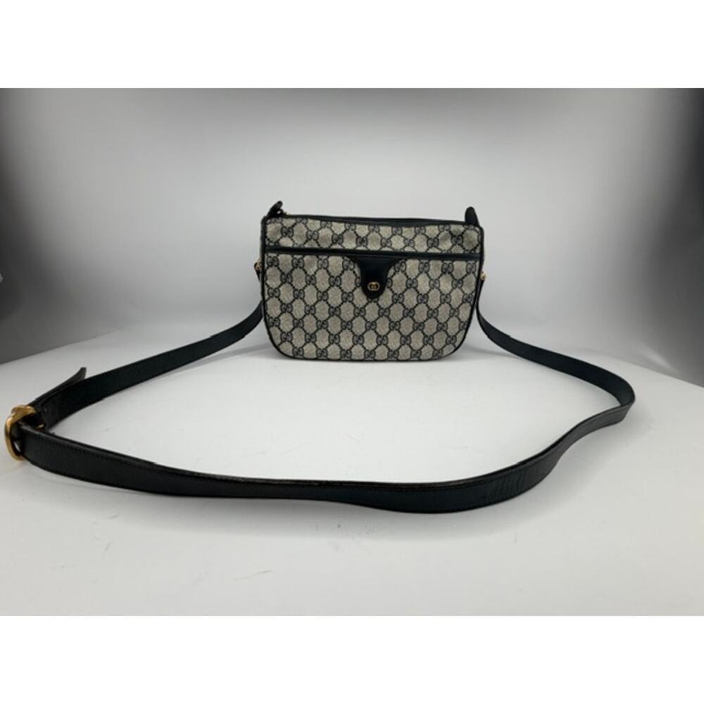 Gucci Vintage GG Plus Navy Beige Crossbody Shoulder Bag Accessory Collection 80s - Picture 15 of 16